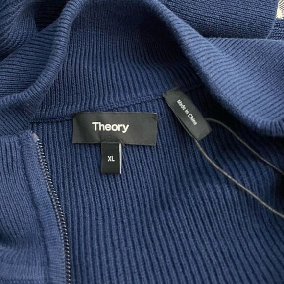 Theory Walton Oragnic Cotton Full Zip ribbed Sweater Size XL NEW Navy - Picture 15 of 15